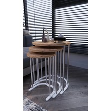 Can Vista Home Yuvarlak Zigon 3'lü Lüks Ceviz Sehpa Takımı