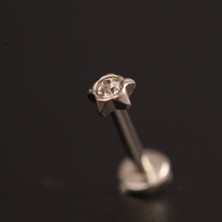 Aida Jewelss 316 L Cerrahi Çelik Yıldız Tek Taş 6mm x 1.2mm Çelik Labret Piercing