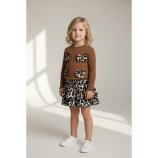 Kız Çocuk Leoparlı Etek ve Bluzlu Şık Rahat Konforlu Takım