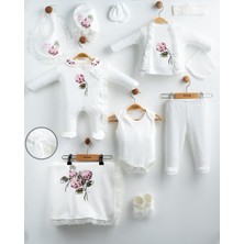 Eda Baby Ortanca Çiçekli 10'lu Organik Hastane Çıkış Seti %100 Pamuk Yenidoğan Kız Bebek