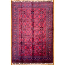 El Dokuma Afgan Halı Bilicik Desenli Bordo Renk 6 Metre Kare