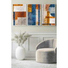 Mavi & Turuncu Geometrik Desen Modern 3’lü Kanvas Tablo