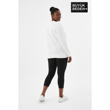 Superlife Kadın Büyük Beden El Yazılı California Baskılı Bisiklet Yaka Ince Sweatshirt SPR26BSWK956-7