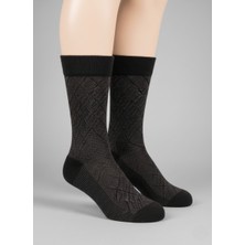 Balkonda Erkek Çorap 2'li Paket Lambswool Uzun Yumuşak Kışlık Sıcak Tutar Siyah & Koyu Kahverengi - Twi Socks