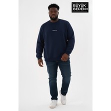 Superlife Erkek Büyük Beden Orta Brooklyn Baskılı Bisiklet Yaka Ince Sweatshirt SPR26BSW956-8