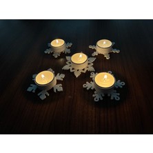 Odamdan 5'li Set Dekoratif Beyaz Kar Tanesi Tealight Mumluk (Standart Ölçü Uyumlu)