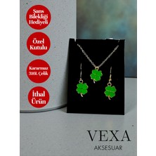 Vexa Aksesuar Şans Yoncası Özel Kutulu Kararmaz 316L Çelik Kolye Küpe Seti