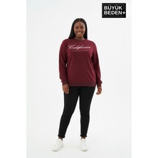 Superlife Kadın Büyük Beden El Yazılı California Baskılı Bisiklet Yaka Ince Sweatshirt SPR26BSWK956-7