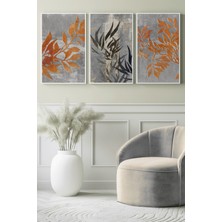 Gri Duvarın Kızıl Yaprakları 3’lü Kanvas Tablo