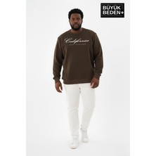 Superlife Erkek Büyük Beden El Yazılı California Baskılı Bisiklet Yaka Ince Sweatshirt SPR26BSW956-7