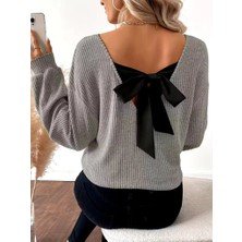 Arben Boutique Kadın Uzun Kollu V Yakalı Arkadan Kurdela Detaylı Şardonlu Kaşkorse Bluz