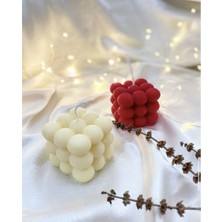 Modern Bubble Küp Mum Kırmızı-Beyaz Dekoratif Mum 2 Adet