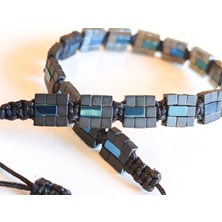 Siyah-Mavi Hematit Taşlı Ayarlanabilir Erkek Bileklik