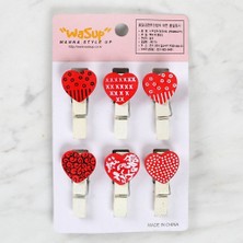 SHC4200 Dekoratif Kırmızı Kalp Desenli Mandal 6'lı