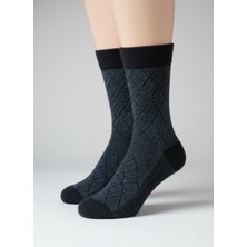 Balkonda Erkek Çorap 2'li Paket Lambswool Uzun Yumuşak Kışlık Sıcak Tutar Siyah & Lacivert- Twi Socks