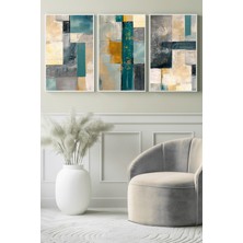 Turkuaz & Altın Geometrik Dokulu Modern Soyut 3’lü Kanvas Tablo