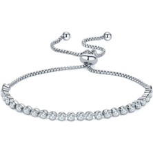 Kumi Avusturya Kristali Taşlı Su Yolu Ayarlanabilir Asansörlü 925 Ayar Gümüş Bileklik