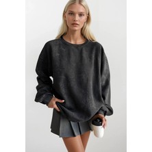 Black Fashion Yıkamalı Oversize Siyah Sweatshirt