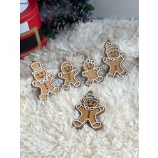 Ahşap Gingerbread Figürlü 5'li Yılbaşı Süsü Seti - Kurabiye Adam Yılbaşı Ağacı Dekoru