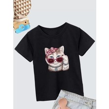 Giyim Center Kız Çocuk Bisiklet Yaka Baskılı T-Shirt - Siyah