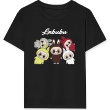 Giyim Center Kız Labubu Çocuk Baskılı T-Shirt - Siyah