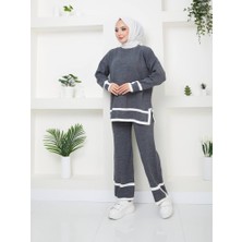 RFK Butik Kadın Çizgili Ikili Triko Takım - Koyu Gri