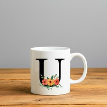 Finka Dekor Çiçek Desen U Harfi Tasarımlı-Kişiye Özel Seramik Kupa