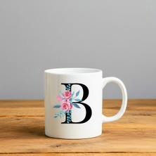 Finka Dekor Çiçek Desen B Harfi Tasarımlı-Kişiye Özel Seramik Kupa