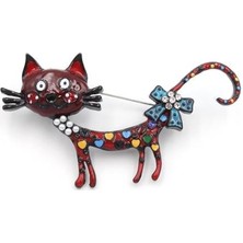 Royaleks Süslü Kedi Broş - Kırmızı