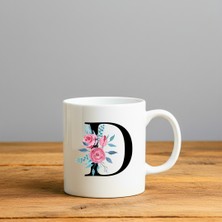 Finka Dekor Çiçek Desen D Harfi Tasarımlı-Kişiye Özel Seramik Kupa