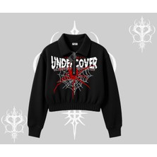 Beyaz Crop Yarım Fermuarlı Sweatshirt Spider Undercover