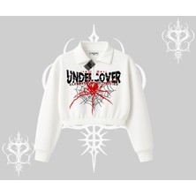 Beyaz Crop Yarım Fermuarlı Sweatshirt Spider Undercover