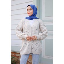 Pamuk Butik Kadın Yıldız Desenli Düğmeli Triko Hırka -PMK248