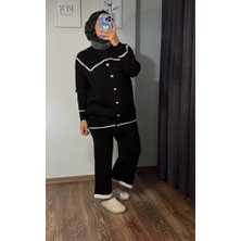 RFK Butik Kadın Bebe Yaka Düğme Detaylı Ikili Triko Takım - Siyah