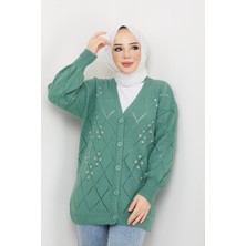 Pamuk Butik Kadın Yıldız Desenli Düğmeli Triko Hırka -PMK248