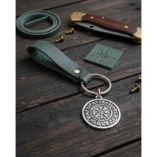 BSN Store Deri Anahtarlık Pusula Figürlü Haki Yeşili Hakiki Deri Anahtarlık Hediye Anahtarlık