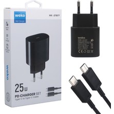 WK-27877 NOTE10 Siyah 25 Watt Şarj Başlık Adaptörü + Type-C To Type-C Kablo
