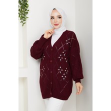 Pamuk Butik Kadın Yıldız Desenli Düğmeli Triko Hırka -PMK248