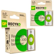 Gp 1.2 Volt - 3000 Mah Ni-Mh Büyük D Boy Şarjlı (2'li Paket)