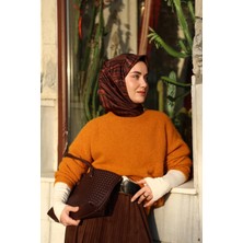 Silk Home Twill Ipek Eşarp Kahverengi Geometrik Desen 90X90