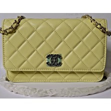 Chanel Pearl Crush Wallet On Chain Woc In Yellow Lambskin Ghw Çanta