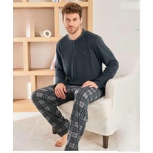 Pijamoni Erkek Düğme Yaka Kışlık Mikrosoft Likralı Pijama Takımı 6410/6 - 1 Adet