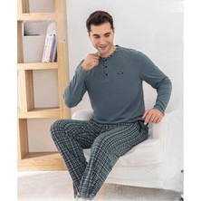 Pijamoni Erkek Düğme Yaka Kışlık Mikrosoft Likralı Pijama Takımı 6410/9 - 1 Adet