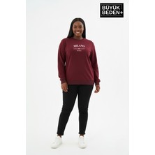 Superlife Kadın Büyük Beden Milano Italia Baskılı Bisiklet Yaka Ince Sweatshirt SPR26BSWK956-9