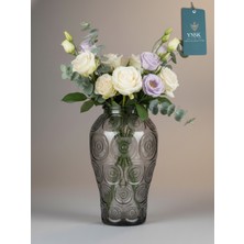YNSK Luxury | Petal | Kabartma Desenli Ithal Dekoratif Cam Vazo | 15X15X25 cm