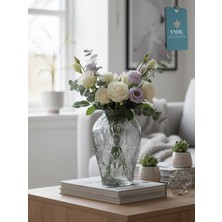 YNSK Luxury Petal Kabartma Desenli İthal Dekoratif Cam Vazo 15x15x25 cm Salon Konsol Üstü Çiçek Vazosu