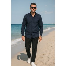 Luxic Core Erkek Lacivert Oxford Gömlek | Uzun Kollu, Geniş Kalıp, Düz ve Şık Tasarım