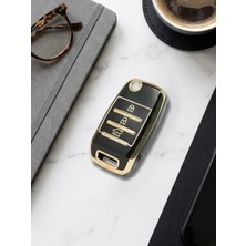 Lanitra Kia Rio Ceed Cerato Sportage Sorento Picanto Solaris Sustalı 3 Buton Nano Anahtar Kılıfı Siyah Gold