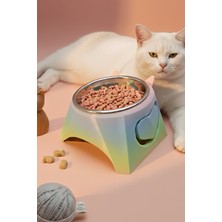 Vivie Tasarım Luci Yüksek Ayaklı Kedi Mama Kabı - Boyun Koruyucu Eğik Tasarım - Anti-Stres Metal Kase