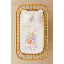 Moda Lime Isimli Bebek Nevresim Takımı 70X120 – Mercan ve Deniz Kabukları Tasarım Fırfırlı Dolgulu Yastıklı